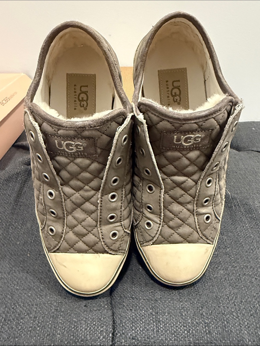 UGG Kids Quilted Slip-On Sneakers in Taupe Brown